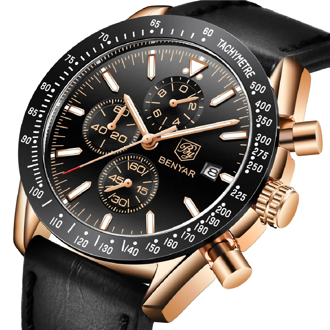

BENYAR Men Watch Top Brand Luxury Leather Quartz WristWatch Business Sport Chronograph Men Clock Male Relogio Masculino Saat