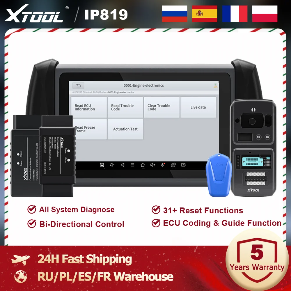 

XTOOL Inplus IP819 Full System Diagnostic Tool 32+ Service Functions OBD2 Scanner ECU Coding Active Test Car Tool Guide Function