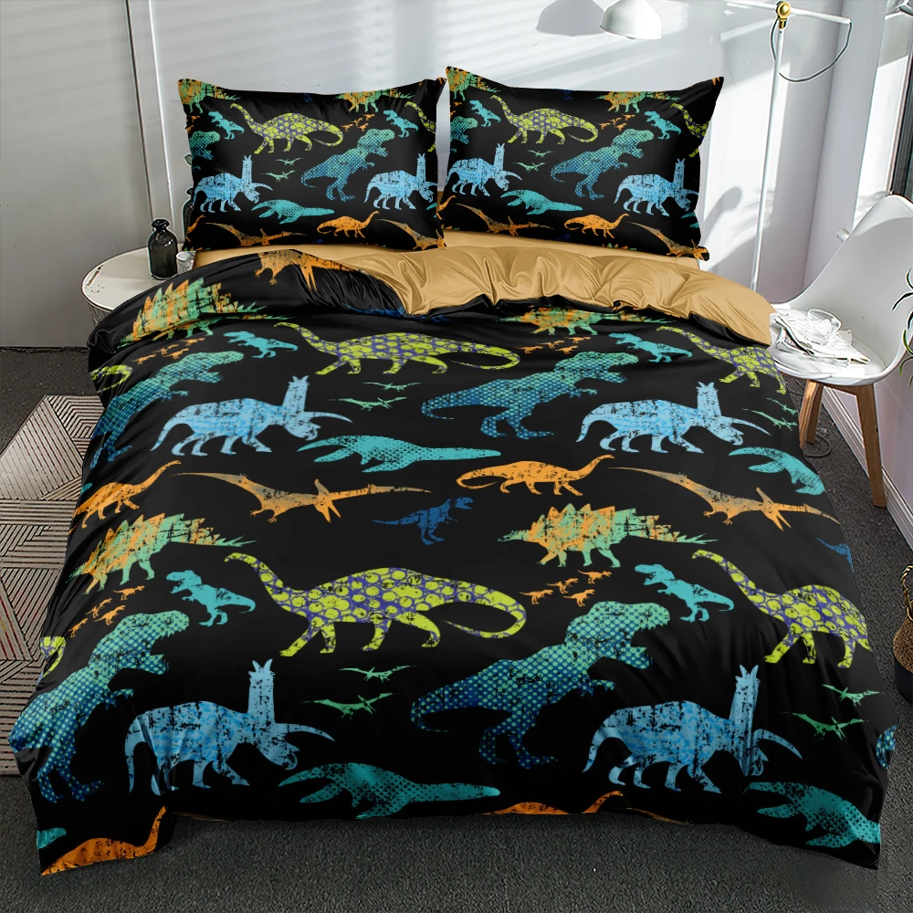 

High Quality Black Duvet Cover Set Dinosaurs Cartoon Comforter Cover Set Child Bed Set Single Full Double Queen King Sizes