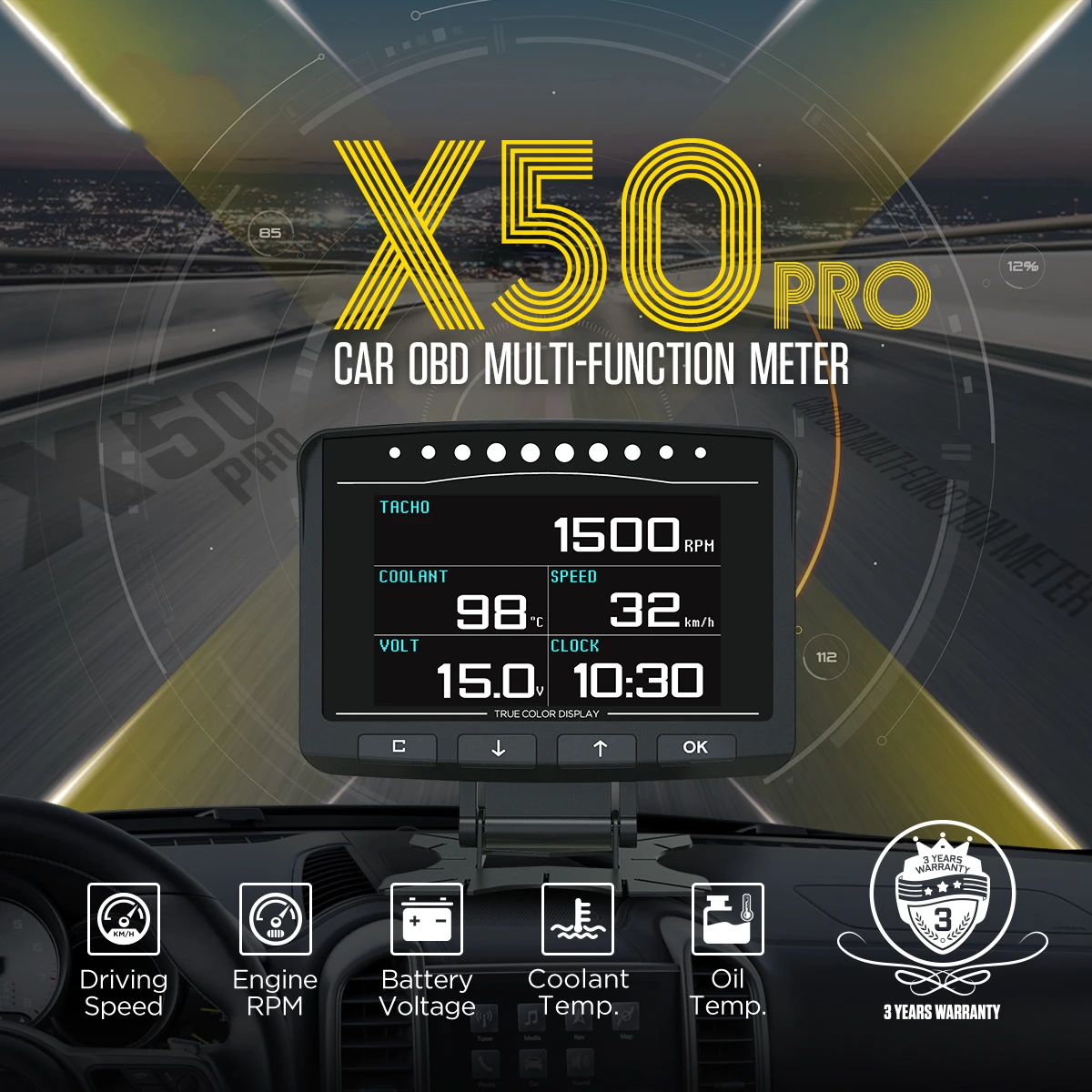 

Smart X50Pro OBD II HUD Head OBD2 Digital Car Computer Up Display Auto Speed Meter Electronic Monitor Diagnosis ECU Film Gauge