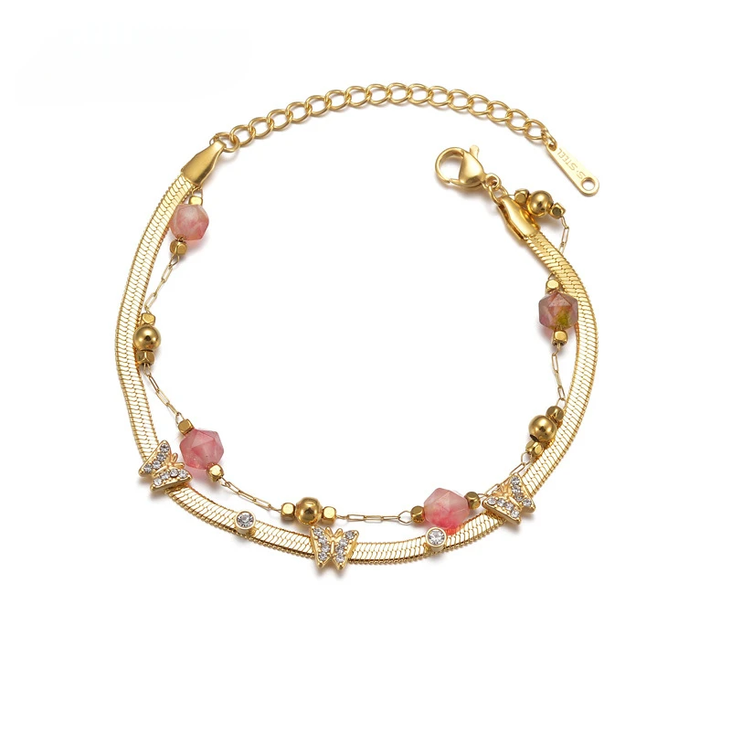 

Fashionable Double Layered Women's Beaded Bracelet In 14K Gold Fashion Resin Aesthetic Charm Beautiful Girls Exquisite Jewelry