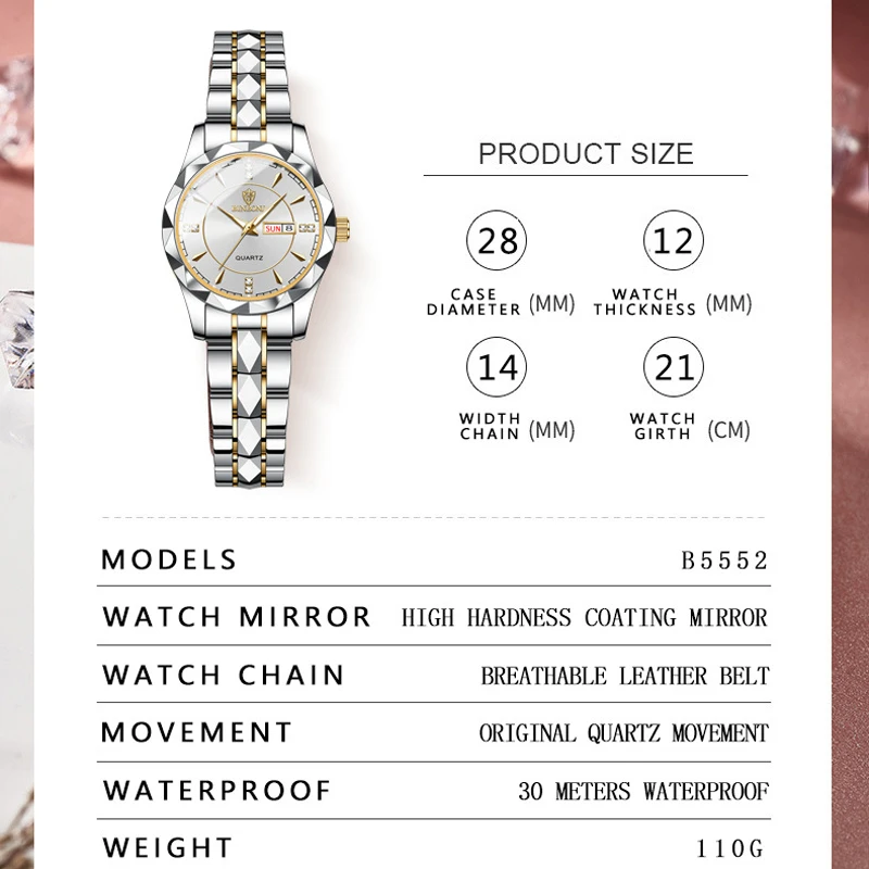 BINBONG Luxury Brand Automatic Mechanical Women Watch Waterproof Fashion Diamond Dial Luminous With Weekly Calendar Reloj Mujer