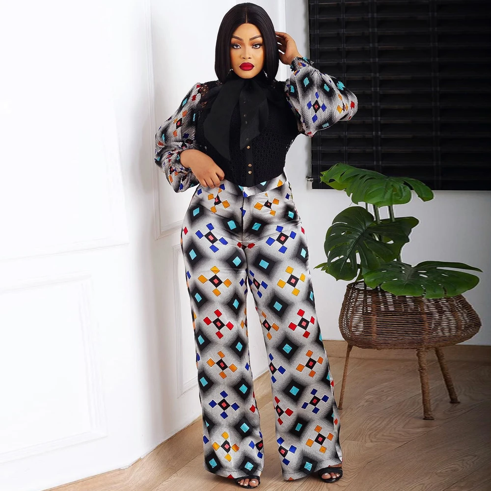 

MD African Dashiki Print Clothing For Women Plus Size Tops Pants 2 Piece Set 2023 Spring Ankara Turkey Wears Party Gown Vetement