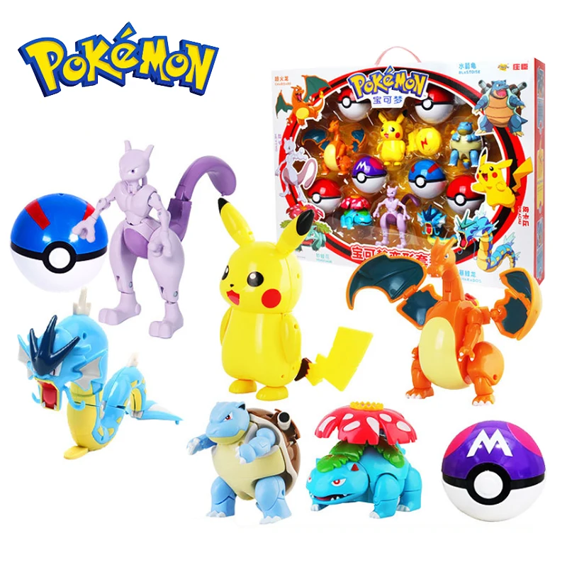 Игрушечная модель покемона с мячом-деформацией, Пикачу, Mewtwo, Gyarados, карманные монстры, покебол, Покемон, экшн-фигурка, игрушка, рождественский подарок