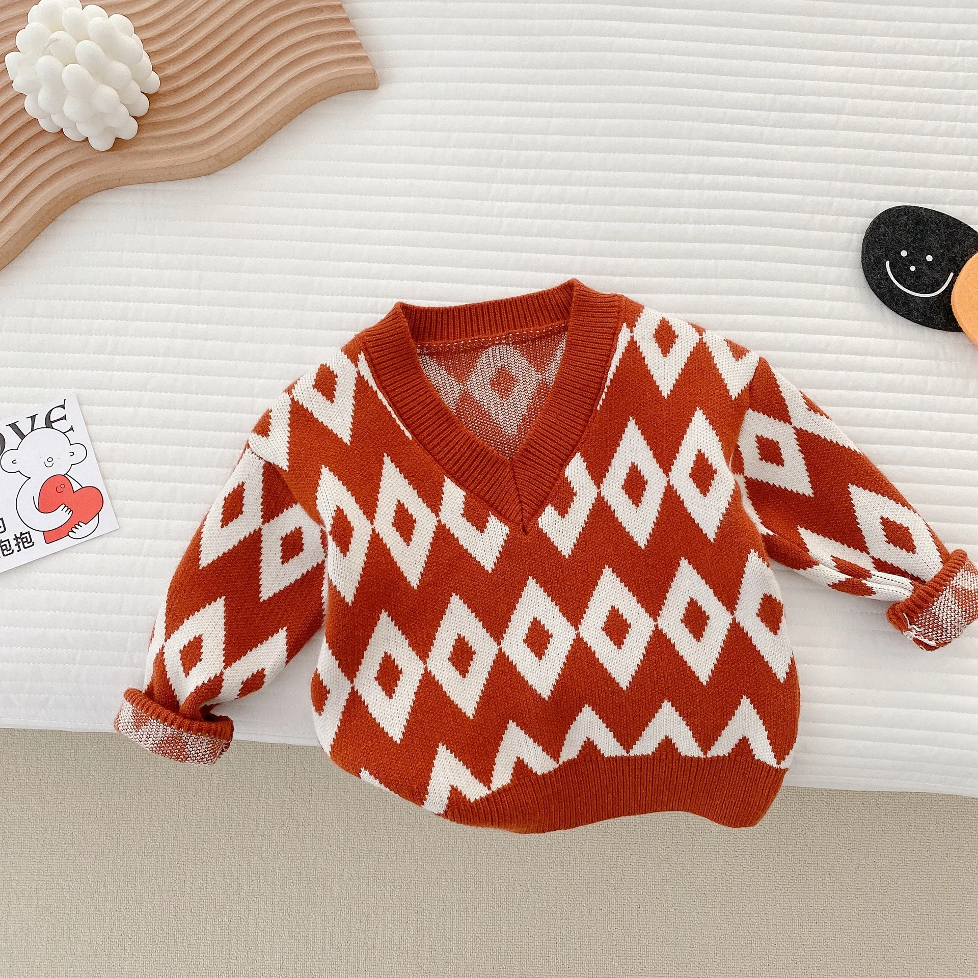 

Новинка 2022, модный детский свитер с длинным рукавом, детские топы с геометрическим рисунком и стразами для мальчиков и девочек, пуловер, вес...