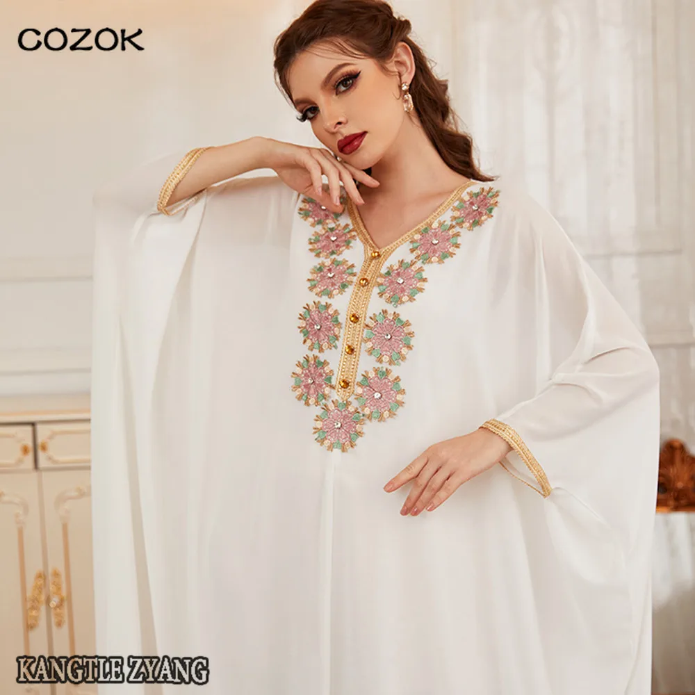 

Dubai Turkey Eid White Abaya Islam Muslim Arabic Dress Kaftan Robe Djellaba Femme African Dresses Abayas For Women Caftan Maroc