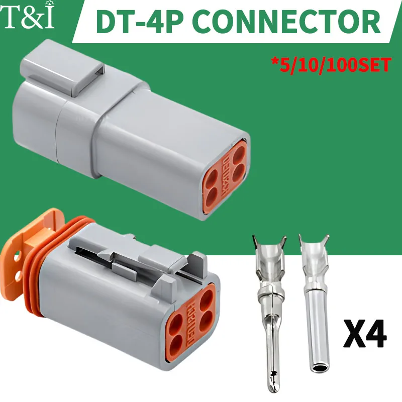 

Deutsch DT 4P 4Pin 22-16AWG Waterproof Automobile Wire Connector Plug DT06-4S DT04-4P Male and Female Heads Socket Terminal