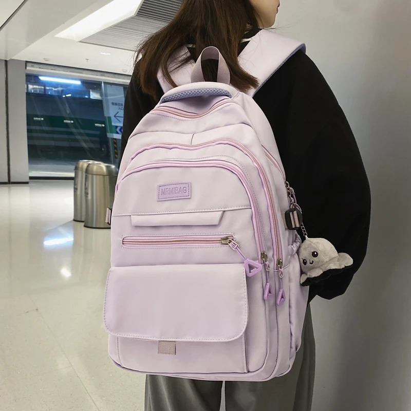 

New Nylon Women Backpack Fashion Solid Color Men Travel Bag High Quality Preppy Schoolbag for Teenagers Kawaii Bookbag