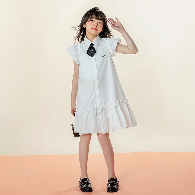 

Girls White Dress Fashion Preppy Style Patchwork Ruffle Children School Dresses Summer 2023 Teen Kids Boutique Clothes 12 13 Y