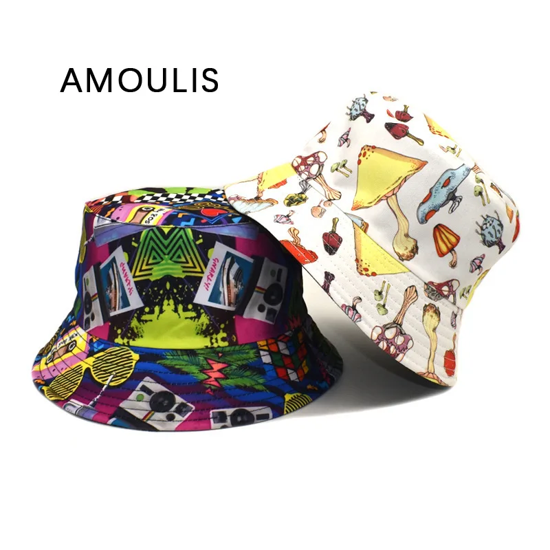

AMOULIS Casual Bucket Hats for Women and Men Fashion Graffiti Fisherman Hat Summer Sun Protection Anti-UV Caps Gorras Unisex