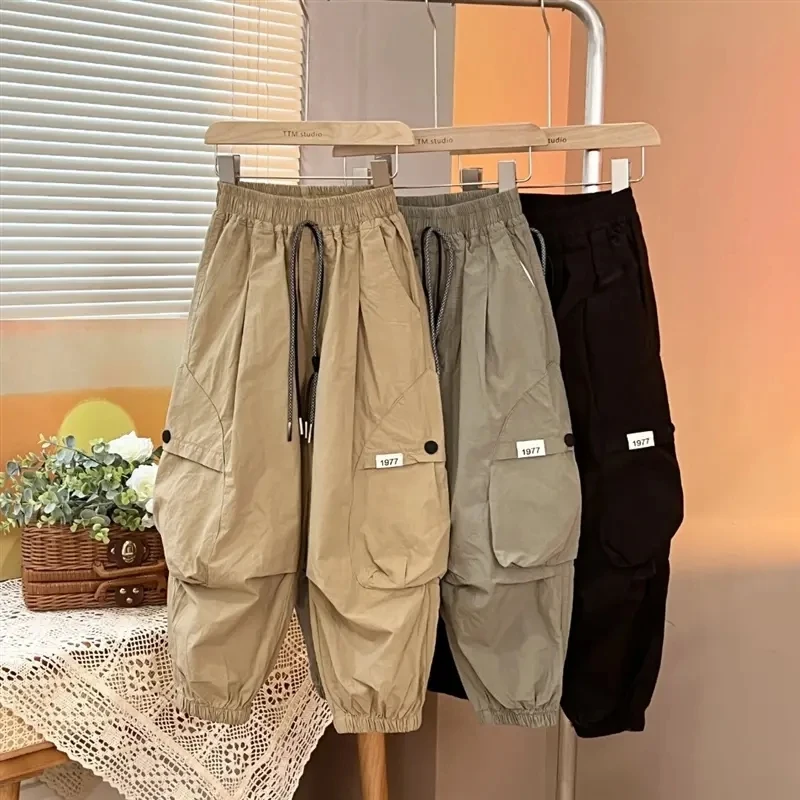 

Spring and Autumn New Children's Cotton Casual Pants Fashion Boys' Loose Wide Leg Pants Fashionable Baby Cargo Pants