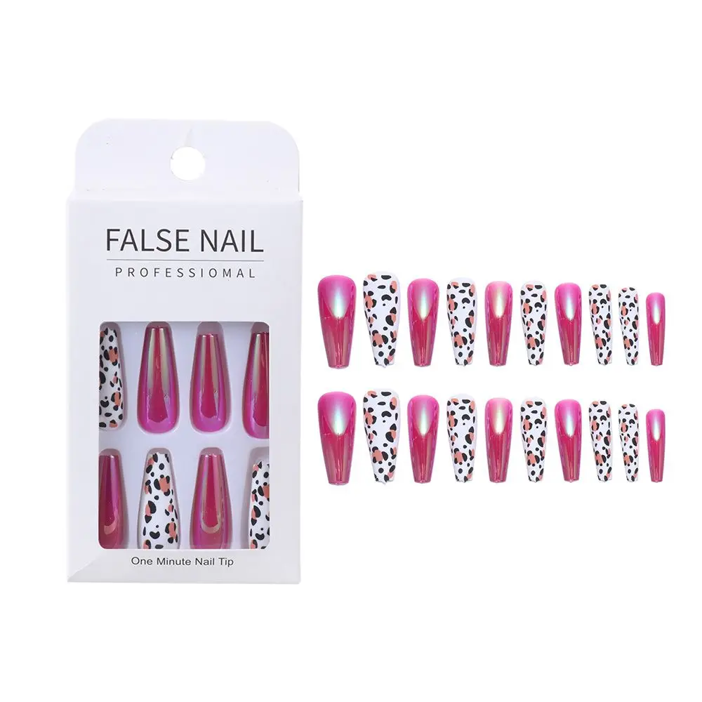 

24Pcs Beauty Extra Long Frosted Jelly Gum Fake Nail Ballerina False Nails Coffin Nail Tip Matte Leopard