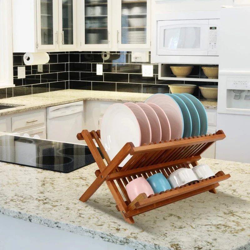 

Dish Drainer Rack Collapsible 2 Tier Dish Rack Dish Drying Rack Foldable Plate Organizer Holder for Kitchen Compact