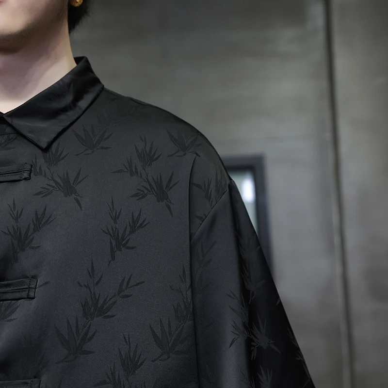 Мужская летняя жаккардовая винтажная свободная повседневная рубашка с коротким