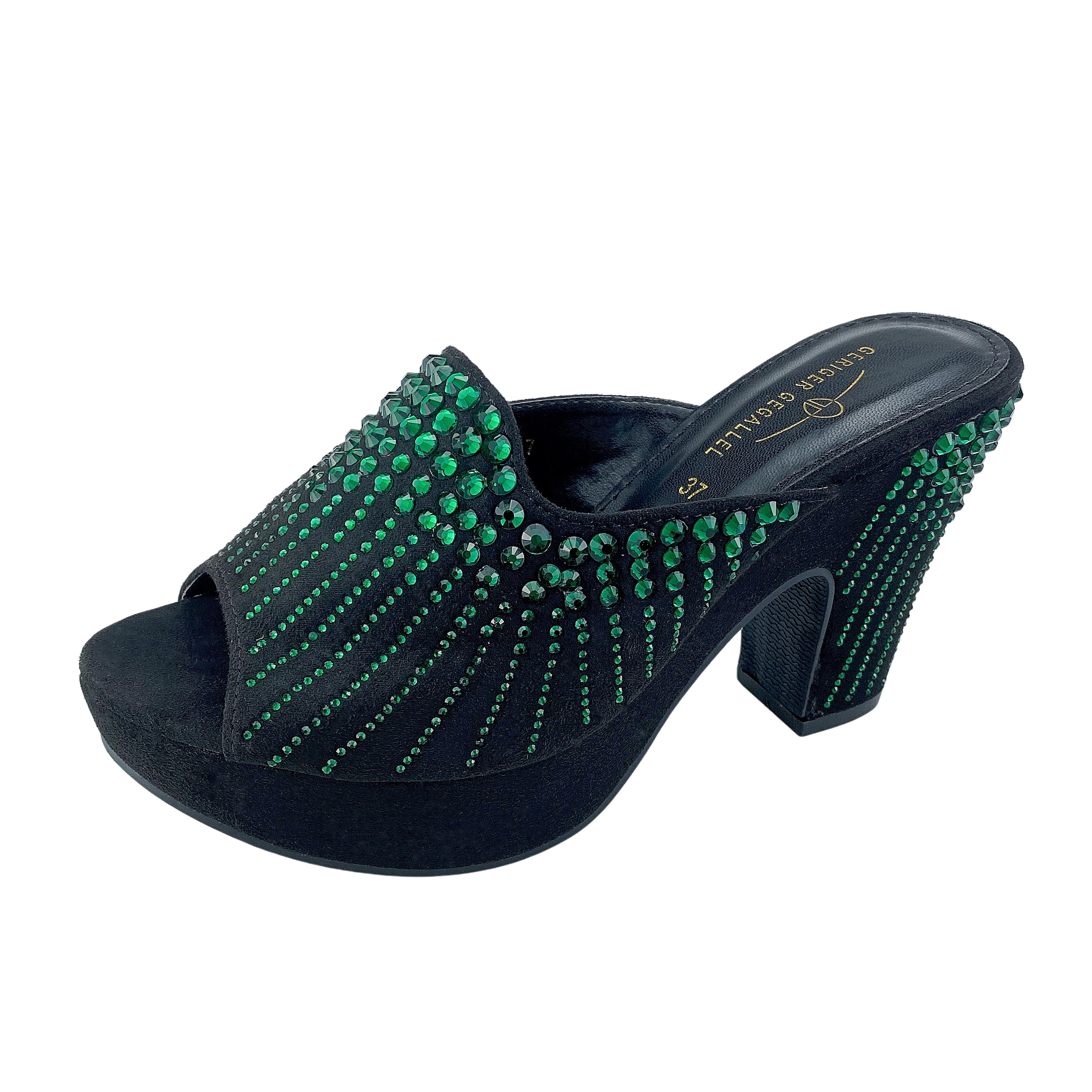 Green Rhinestone Women's Pumps Chunky Sandals Open Toe Slip on High Heels 3cm Platform Plus Size 41 42 NEW Designer Sandal Lady