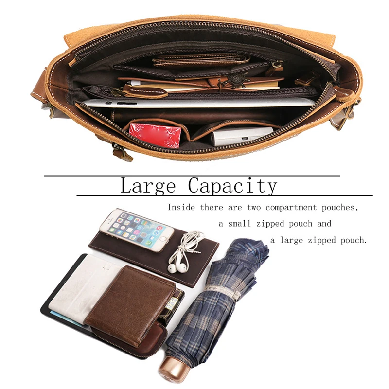 Vintage Men's Casual Crazy Horse Leather shoulder bag Large capacity Messenger Bag Crossbody bag 30166