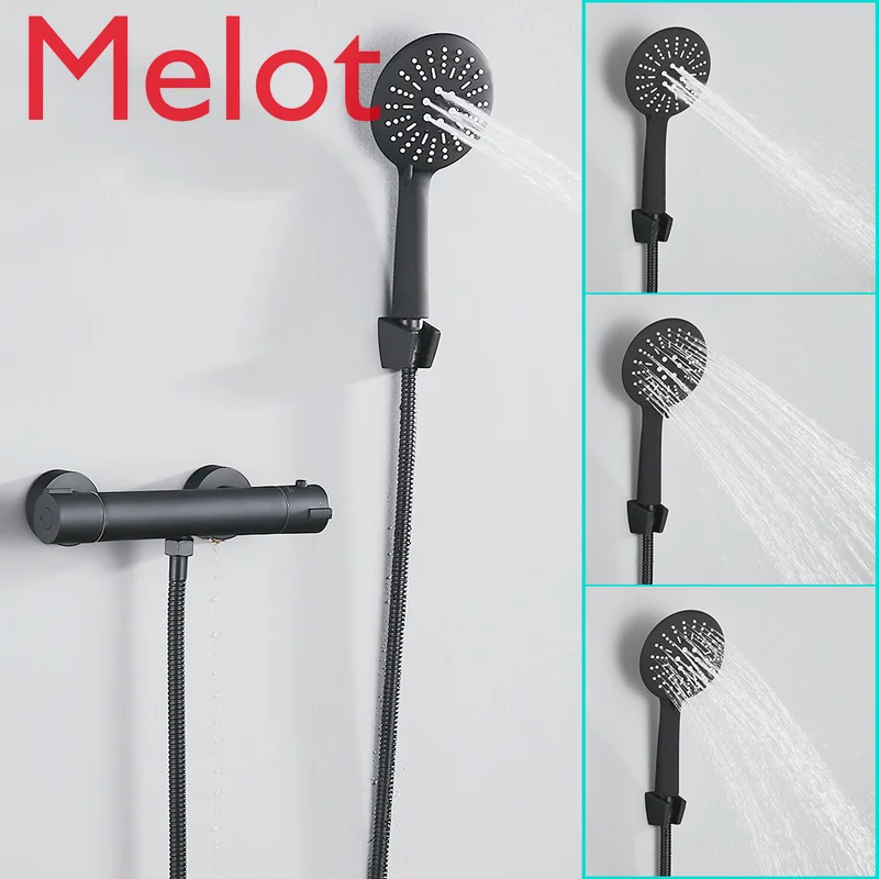 

Europe Black Shower Faucet Set Bathroom Copper Bath Room Thermostatic Faucets with Hand Shower Head Bathtub Mixer