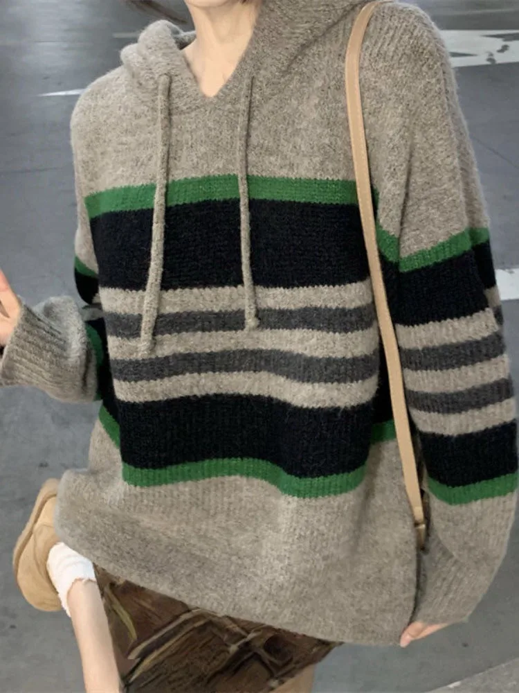 

Y2k Aesthetic Striped Pullover Vintage Loose Grunge Knitted All Match Sweater Harajuku Fashion Loose Knitted Jumper Streetwear
