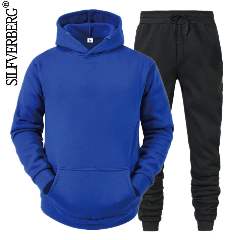 Men Solid Hoodie Sets Tops +Pants Two-Piece Tracksuit Fashion Sportswear Suits Male Casual Sets Autumn New Men's Outfit Hoodies