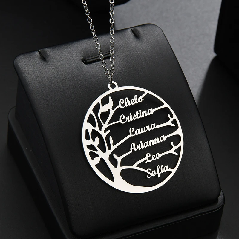 

Customized Your Name Stainless Steel Necklaces Tree of Life Design DIY Custom Name Optional Art Word Personalized Necklace