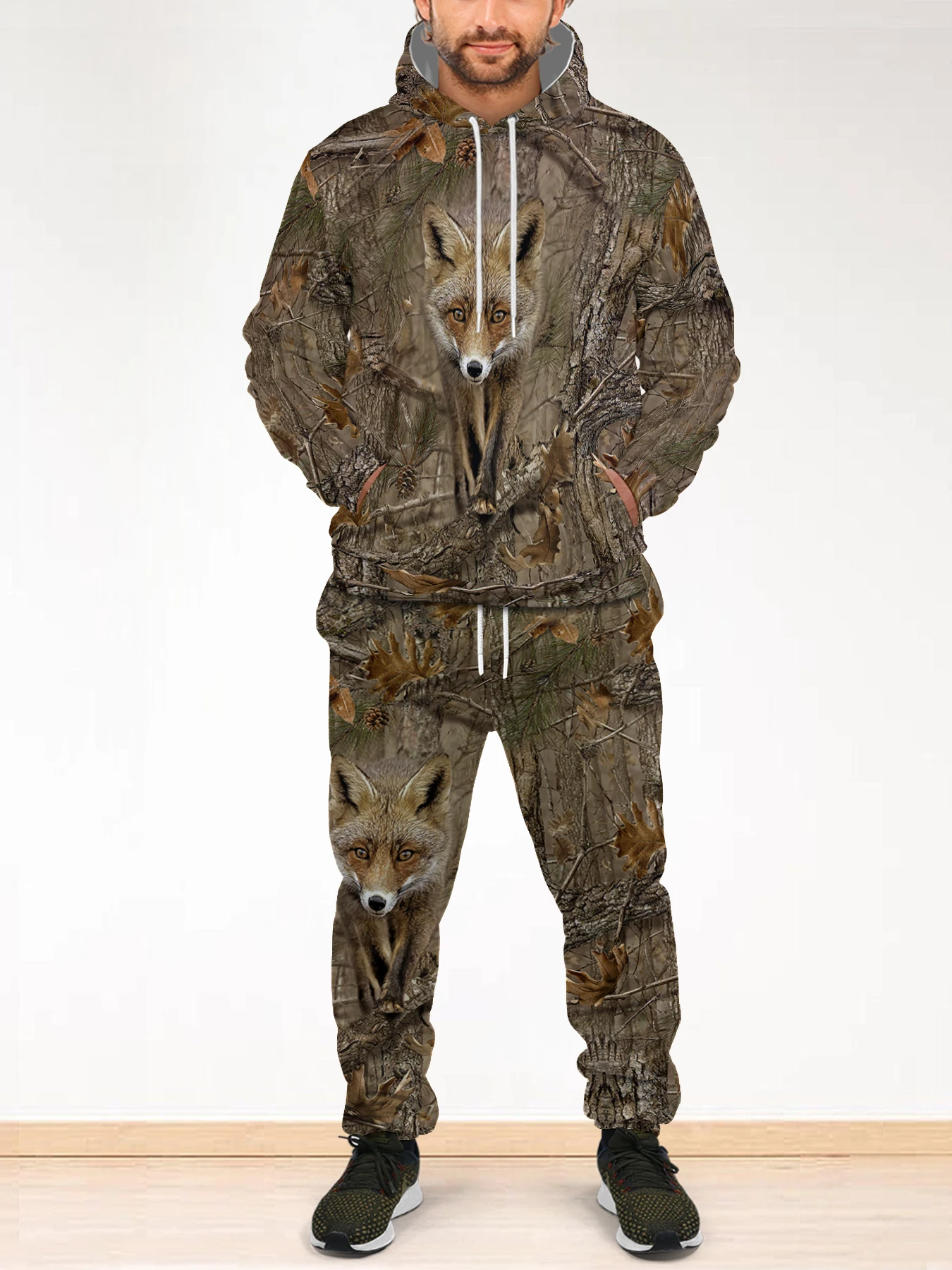 Мужская толстовка охотничьи лисы комплект с капюшоном и графическим 3D-принтом