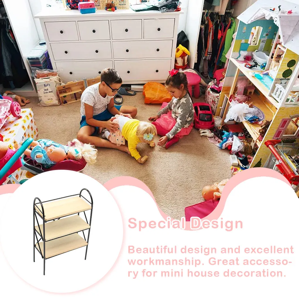 

Mini-House Bookshelf Toys 3-Tier Storage Shelf Multi-frame Multipurpose Bathroom Photography Furniture Accessory