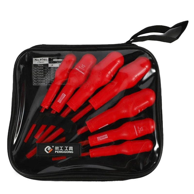 

PENGGONG 7Pcs Insulated Screwdriver Set 1000V Phillips/Slotted Electrician Set Screwdriver Bits Voltage Magnetic CR-V Hand Tools
