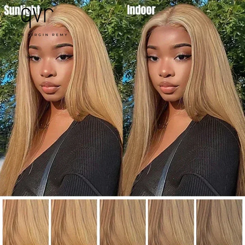 QVR Медовый блондин Цветной костяной прямой 13X6x2 Парик фронтальной части шнурка Remy