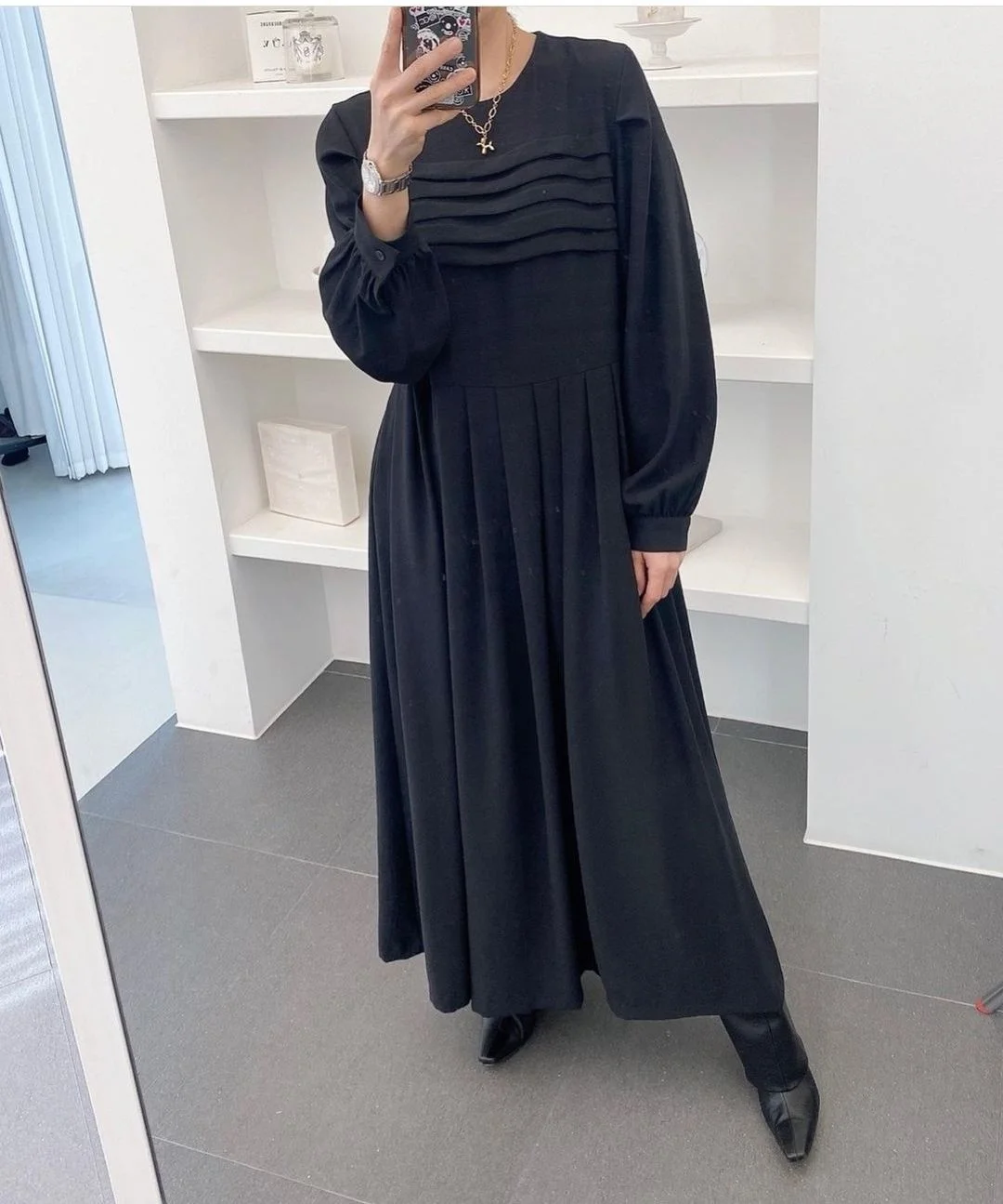 

French Simple Slim Mid Length Dress Elegant Chic Dress Solid Color Commuter High Street Long Dress Autumn New 2022