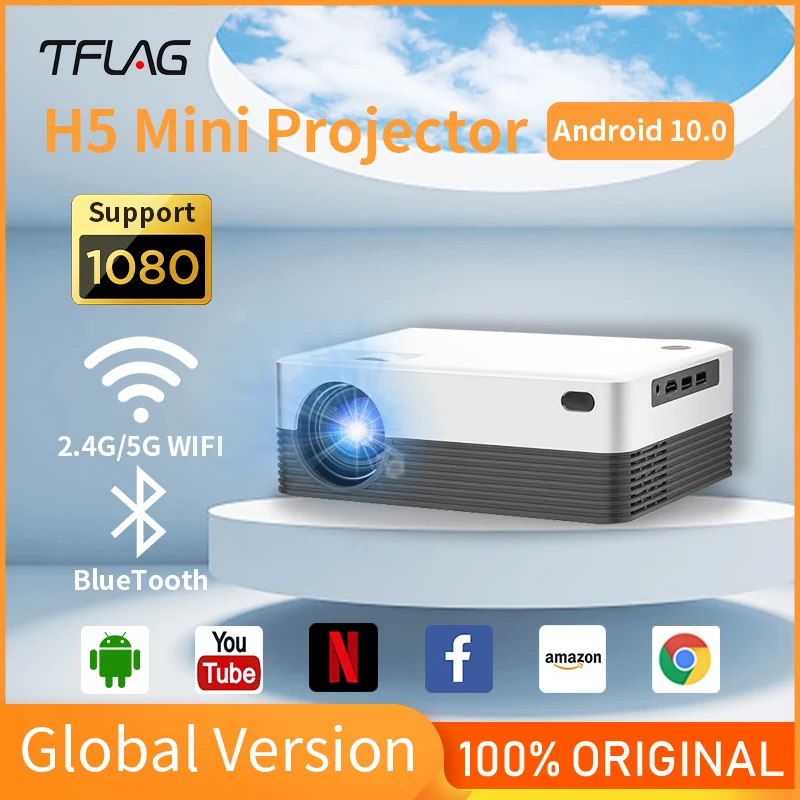 

Мини-проектор Tflag H5, Android, Wi-Fi, BT, 1280*720p, 1 + 8 Гб, домашний кинотеатр, ЖК-дисплей, портативный светодиодный, 120Ansi, для SmartphGaming, офиса
