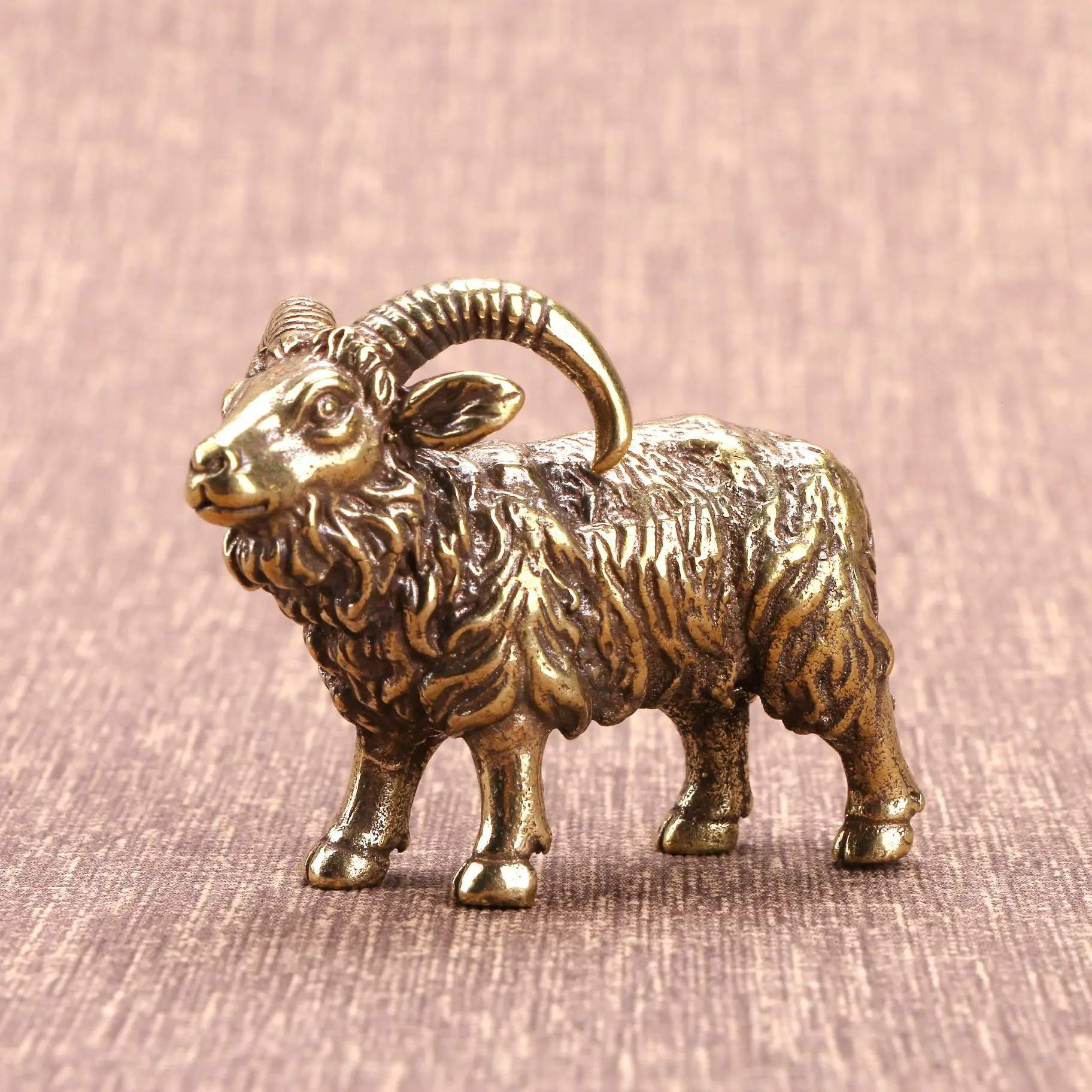 

Handmade Solid Copper Carving Goat Trinket Brass Antique Micro-carved Sheep Handle Piece Copper Art Antique Bronze