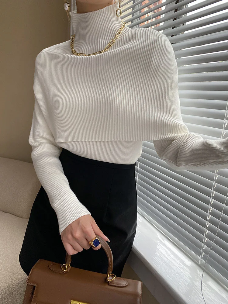 

Black Slim Button Knitting Sweater Turtleneck Long Sleeve Women Pullovers New Fashion Tide Autumn Winter 2022 K097