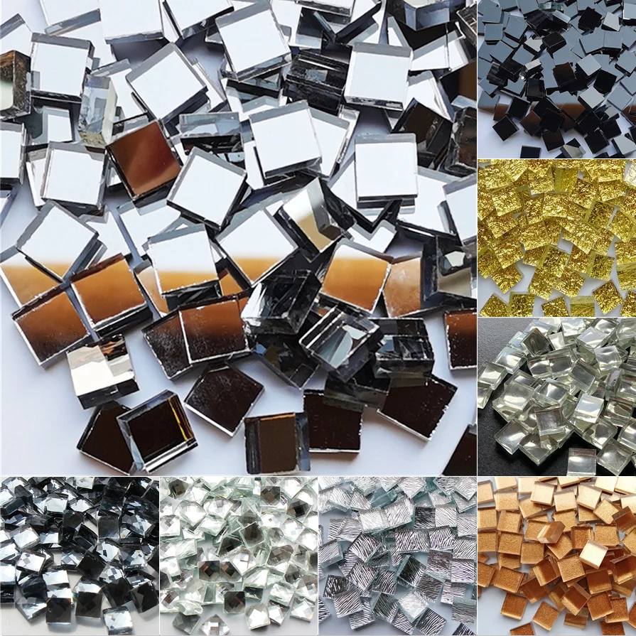 50PCS Square Crystal Glass Mirror Cut Surface Mosaic Stones DIY Handmade Creative Decoration Accessories Stickers
