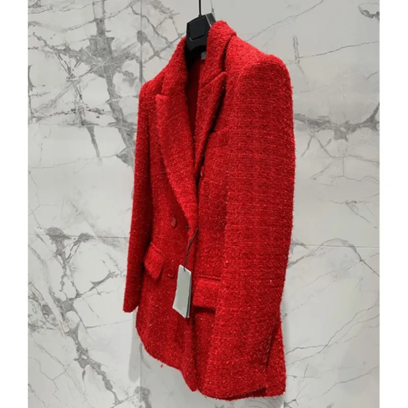 [oein] Европейская станция 2024 осенний новый маленький красный двубортный грубый