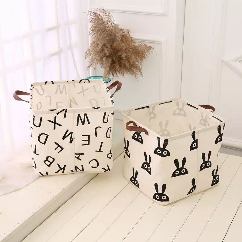 

Nordic ins debris finishing storage basket canvas children's toys dirty cloth folding alphabet bat large storage box 32x32cm