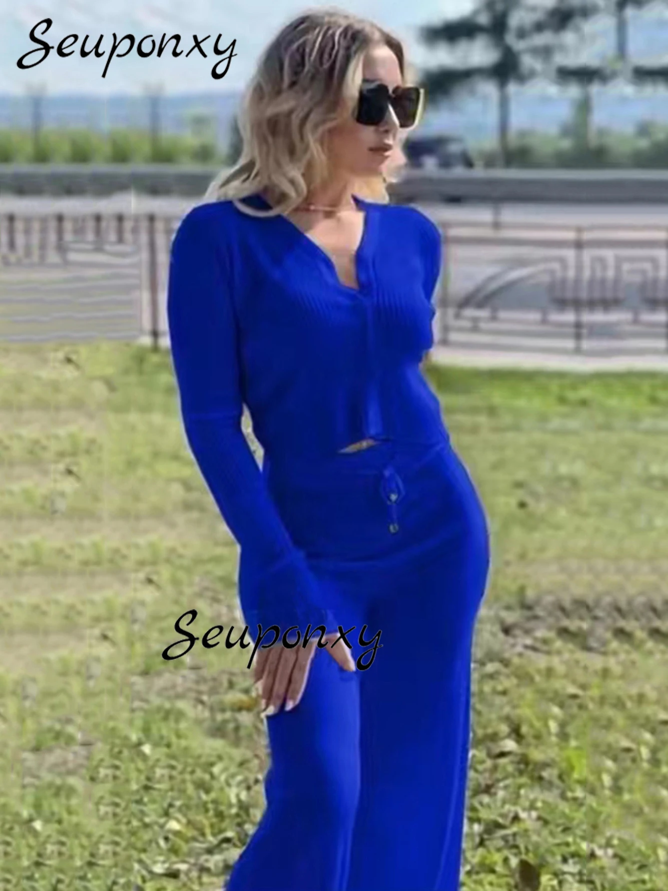 

High-Quality Sexy Single-Breasted Short Cardigan + Wide-Leg Pants Set 2022 Autumn And Winter Fashion Women'S Casual 2-Piece Set
