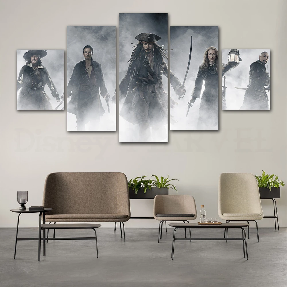 

Картина на холсте из мультфильма Disney, настенные художественные плакаты с капитаном Джеком, пиратами Карибского моря, печать на холсте для д...