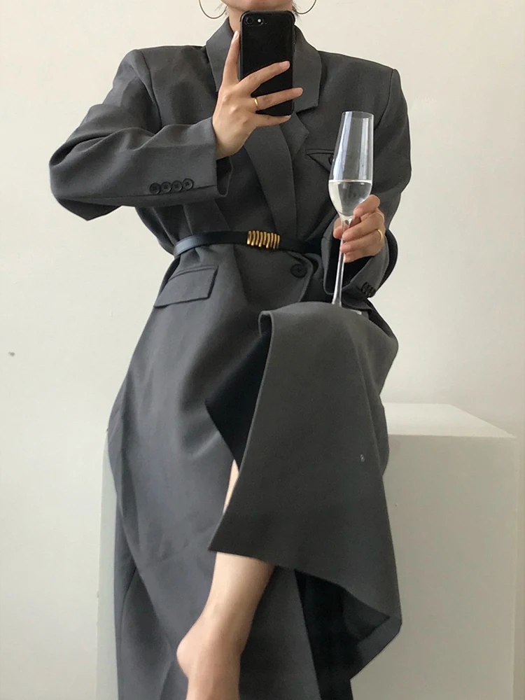 Модный Женский Тренч с отворотом свободное однобортное пальто длинным рукавом