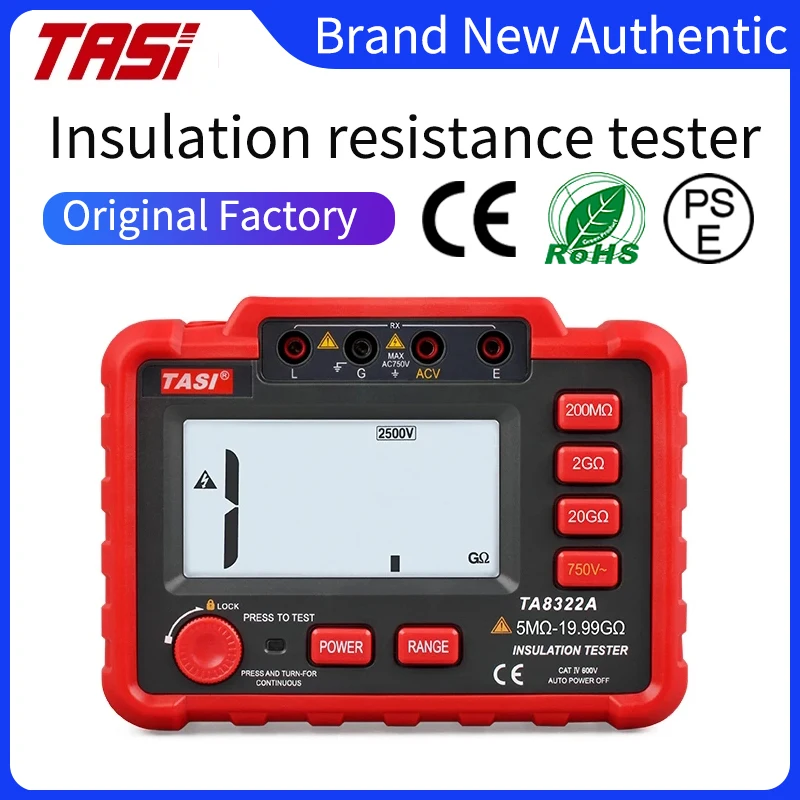 

Цифровой тестер сопротивления изоляции TASI TA8322A, Мегаомметр с автоматическим выбором диапазона, 1000 ~ 2500 В, оповещение о коротком замыкании высокого напряжения