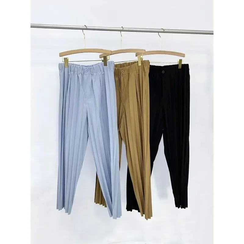 Miyake плиссированный мужской новый повседневный костюм с лацканами и длинными рукавами, куртка, пальто, эластичный эластичный пояс, прямые брюки без морщин (art.: 3920ceddce54d) - 3920ceddce54d