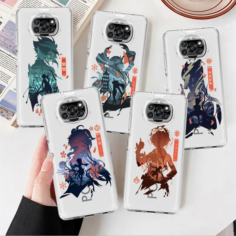 

Clear Case For Xiaomi Mi Poco X3 NFC M3 Pro F3 F1 11 Lite 12 Redmi Note 10 9S 8 7 9 Soft Phone Cover Anime Genshin Impact