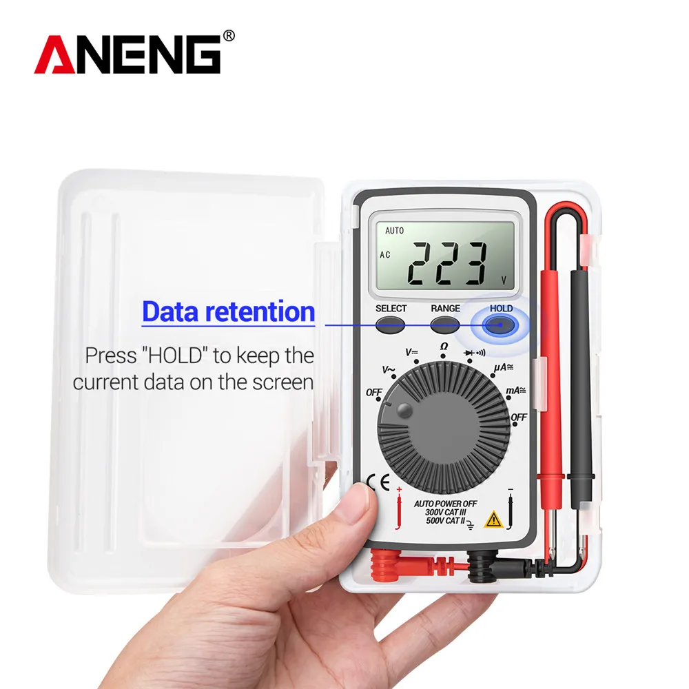 

ANENG AN101 Mini digital multimeter multimetro tester DC/AC Voltage Current lcr meter pocket professional testers with Test Lead