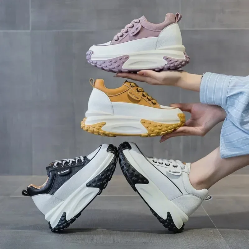 Koznoy/женские удобные осенние кроссовки на танкетке из натуральной кожи 7 см модные