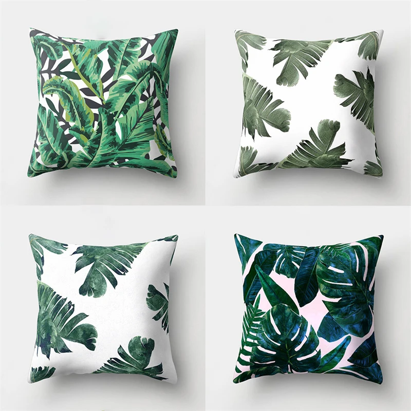 

45x45cm Nordic Green Leaves Bohemia Tropical Plant Cushion Pillow Cover Summer Tree Sofa Bedroom Home Decorative Pillowcase