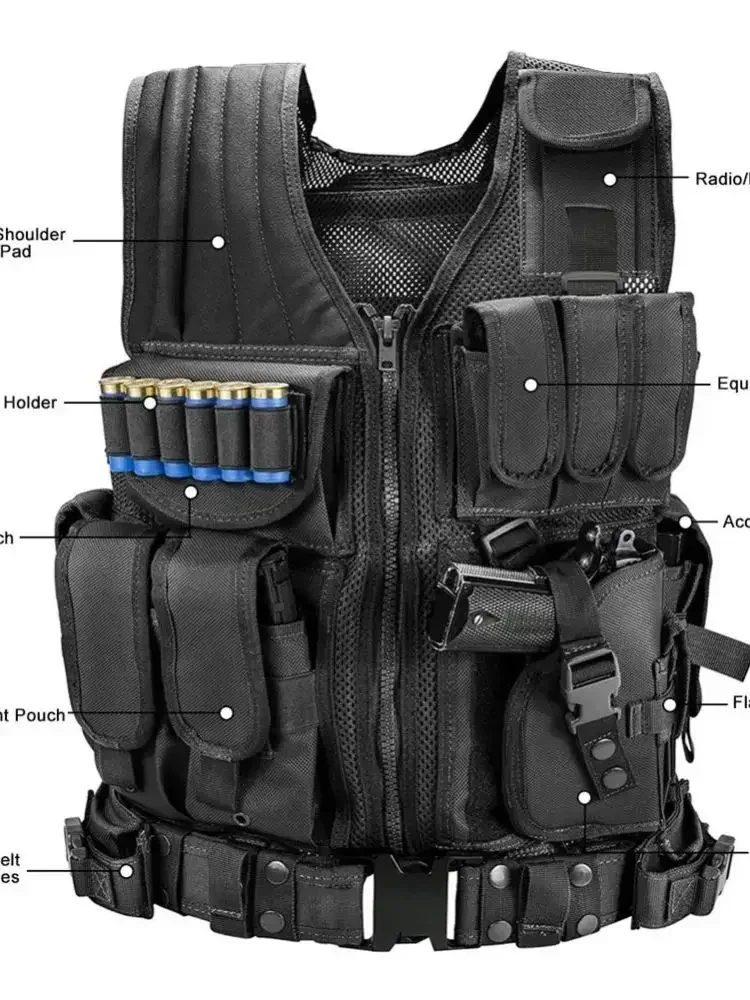 Фото Тактический жилет Molle для бодибилдинга и охоты, защитный бронежилет для активного отдыха, боевой жилет CS №2