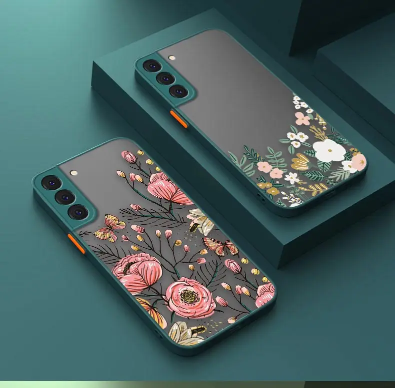

Pretty Vintage Leaves Flower Matte Case For Samsung S23 S22 S21 S20 S10 S9 S10E FE Lite Plus Ultra Clear Hard Funda Coque Capa