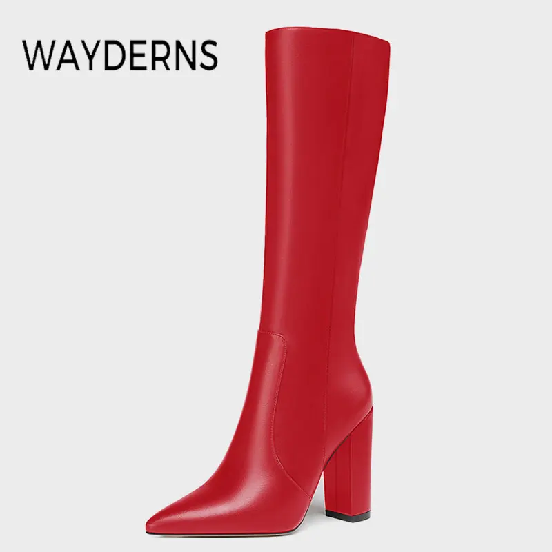 

WAYDERNS Women Knee Boots High Heel Winter Women'S Shoes Fashion Soft Pointed Tow Female Long Boot Footwear Size 35-43