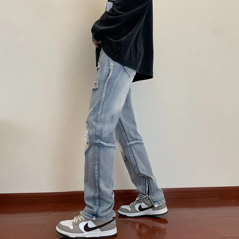 Men's Jeans Wide Leg Straight Jeans Ripped Street All-match Denim Trousers Men's Loose Casual Fashion Harajuku New Streetwear