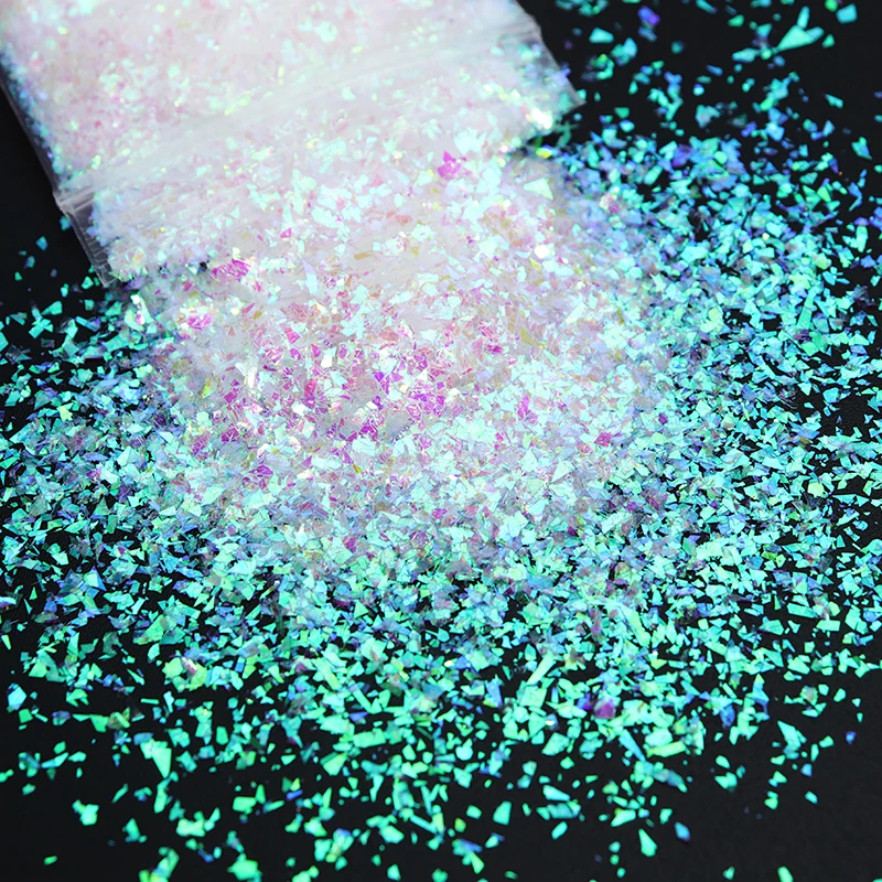 

Белая Переливающаяся блестящая пудра для дизайна ногтей, Сияющие Блестки AB, блестки русалки, зеркальные хлопья, подвески, гелевые украшения...