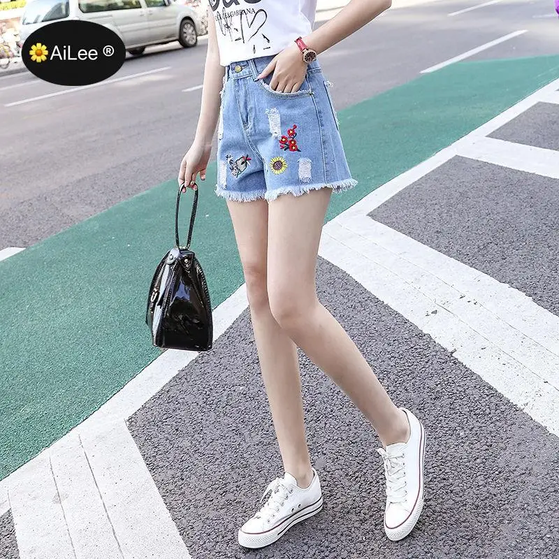 Women's Denim Shorts Large Size Summer 5XL High Waist Elastic Waist Harem Ruffle Shorts Jeans For Women Cute Streetwear Pockets